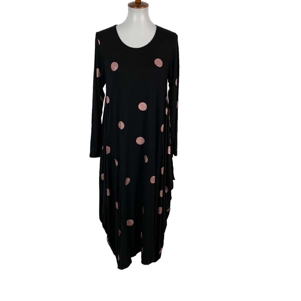Cali & Co Women's Dress Medium Boho Lagenlook Black‎ Pink Long Sleeve